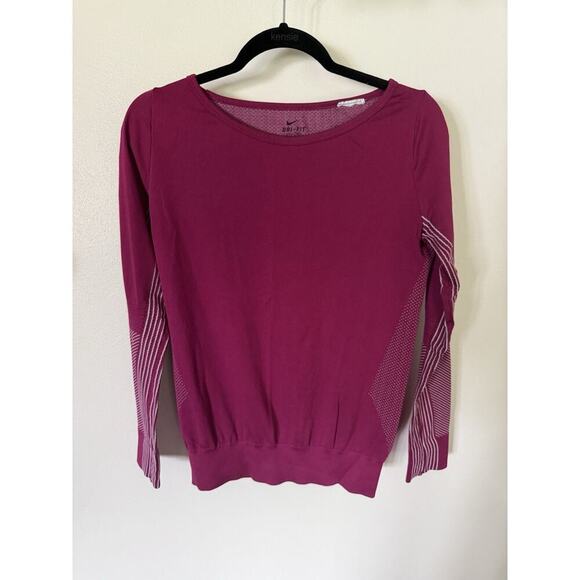 Nike Women's Knit Long Sleeve Crew Top Seamless Shirt Fuchsia Dri Fit- Small - Picture 4 of 7